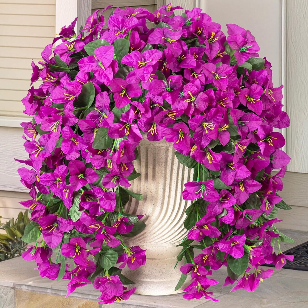 2 pcs Artificial Faux Bougainvillea Flowers Plants for Outdoor Outside Summer Decoration, Fake Silk UV Resistant Long Trailing Vines